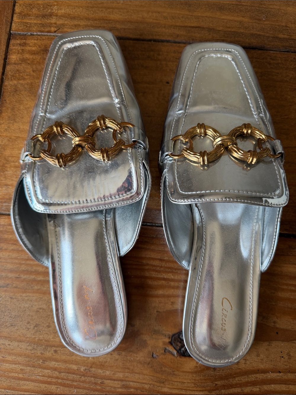 Sam Edelman Circus Silver Metallic Chain-Accent Women's Slide Mules